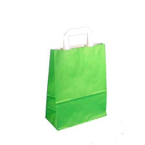 250 Papiertragetaschen Papiertüten Einkaufstüten Tragetaschen Papier 70-80g/m² mit Papier Flachhenkel Grün Grasgrün hellgrün 3 verschiedene Größen zur Auswahl (18+8x22cm) von Pro DP