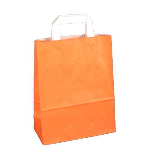 250 Papiertragetaschen Papiertüten Einkaufstüten Tragetaschen Papier 70-80g/m² mit Papier Flachhenkel Orange 3 verschiedene Größen zur Auswahl (22+10x28cm) von Pro DP