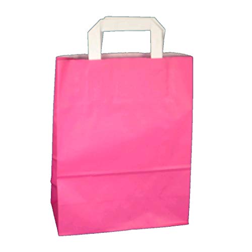 250 Papiertragetaschen Papiertüten Einkaufstüten Tragetaschen Papier 70-80g/m² mit Papier Flachhenkel Rosa Pink 3 verschiedene Größen zur Auswahl (32+12x40cm) von Pro DP