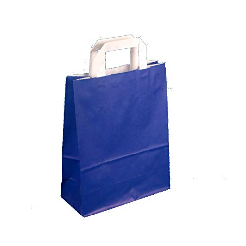 250 Papiertragetaschen Papiertüten Einkaufstüten Tragetaschen Papier 70-80g/m² mit Papier Flachhenkel Dunkelblau Blau 3 verschiedene Größen zur Auswahl (32+12x40cm) von Pro DP