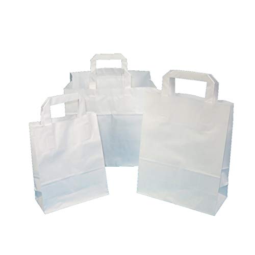 250 Papiertragetaschen Papiertüten Einkaufstüten Tragetaschen aus Papier weiß 70-80g/m² mit Innen Flachhenkel aus Papier Verschiedene Größen zur Auswahl (18+8x22cm 70g) von Pro DP