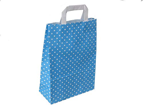 250 Papiertragetaschen Papiertüten Geschenktüten Einkaufstüten Papier Blau Hellblau Punkte Pünktchen Polka Dots weiß 3 Verschiedene Größen zur Auswahl (18+8x22cm) von Pro DP
