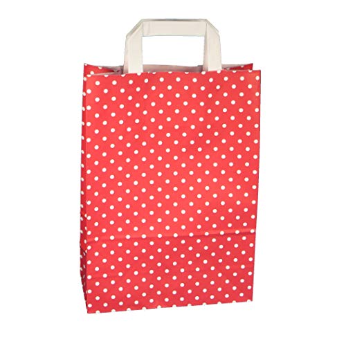 250 Papiertragetaschen Papiertüten Geschenktüten Einkaufstüten Papier Rot Punkte Pünktchen Polka Dots weiß 3 Verschiedene Größen zur Auswahl (18+8x22cm) von Pro DP
