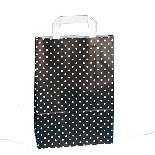 250 Papiertragetaschen Papiertüten Geschenktüten Einkaufstüten Papier schwarz Punkte Pünktchen Polka Dots weiß 3 Verschiedene Größen zur Auswahl (32+12x40cm) von Pro DP