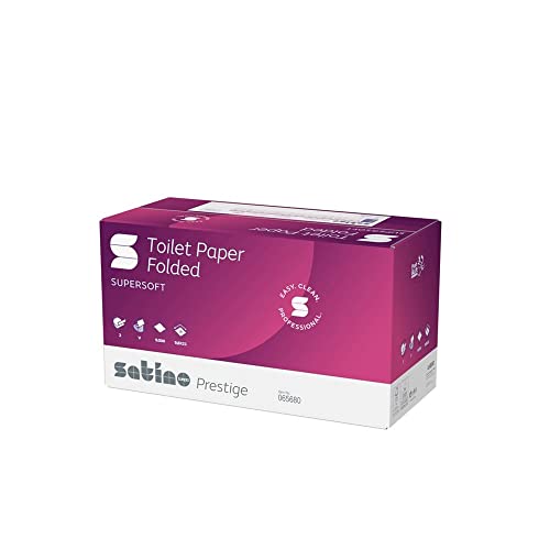 9000 Blatt Satino Prestige Toilettenpapier WC Papier Klopapier 2-lagig hochweiß Einzelblatt 9,8x21cm V Falz 9000 Blatt Satino Prestige Toilettenpapier WC Papier Klopapier 2-lagig hochweiß Einzelblatt 9,8x21cm V Falz von Pro DP