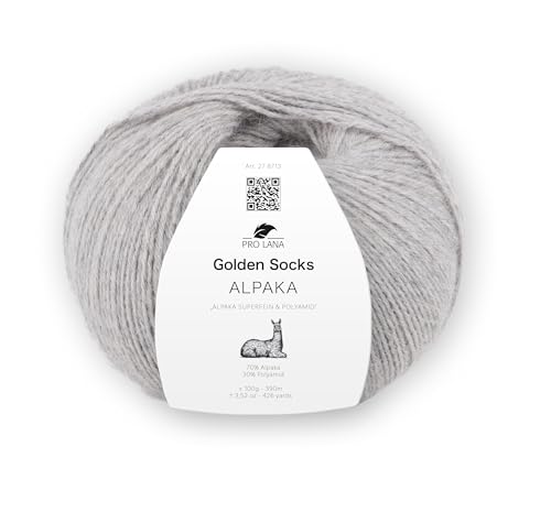 Pro Lana Golden Socks Alpaka, 100 g/390 m, 70% Alpaka, 30% Polyamid, 4-fädig, superweiche Sockenwolle (91 hell grau mel.) von PRO LANA