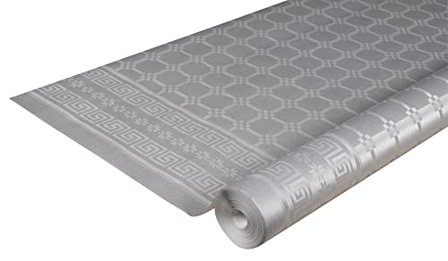 Pronappe Tischdecke R482552I Einweg-Tischdecke aus Damastpapier Länge 25m Breite 1,20m (pro Rolle) Farbe Silber Damastpapier mit schickem und klassischem Universalmuster von Pro Nappe