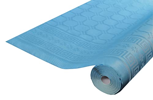 Pronappe Tischdecke R480639I 12er Pack Einweg-Tischdecken aus Damastpapier Länge 6m Breite 1,20m (pro Rolle) Farbe türkisblau Damastpapier mit universellem Muster schick und klassisch von Pro Nappe