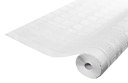 Pronappe Tischdecke R482501I Einweg-Tischdecke aus Damastpapier Länge 25m Breite 1,20m (pro Rolle) Farbe weiß Damastpapier mit schickem und klassischem Universalmuster von Smiffys