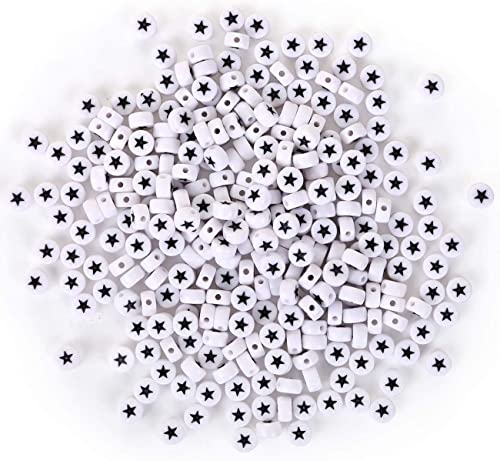 Pro-Noke 300pcs Runde Perlen in Weiß mit schwarzem Stern für die Schmuckherstellung Finding Art Craft DIY Dekoration von Pro-Noke