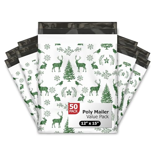 Versandtaschen aus Polyester, Motiv: Winterhirsch, Weihnachten, selbstdichtend, wasserdicht, für kleine Unternehmen, 30,5 x 38,1 cm, 50 Stück Versandtaschen aus Polyester, Motiv: Winterhirsch, Weihnachten, selbstdichtend, wasserdicht, für kleine Unternehmen, 30,5 x 38,1 cm, 50 Stück von Pro Supply Global