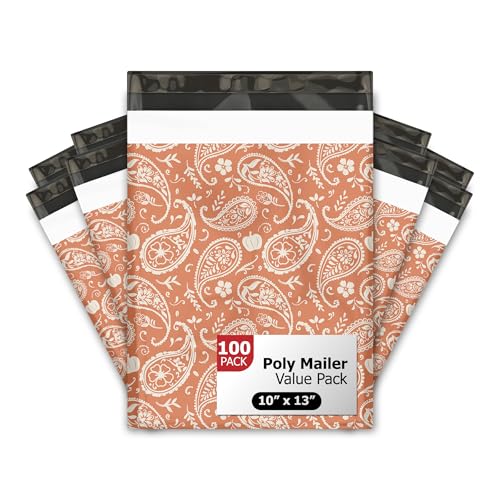 Versandtaschen aus Polyester, wasserdicht, selbstklebend, reißfest, hochwertig, bedruckt, für kleine Unternehmen, Kürbis-Paisleymuster, Orange, 10 x 13 (100) von Pro Supply Global