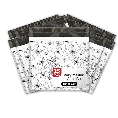 Versandtaschen für kleine Unternehmen, Blumenmuster, wasserdicht, selbstklebend, reißfest, 45 x 45 cm, Schwarz und Weiß, 25 Stück Versandtaschen für kleine Unternehmen, Blumenmuster, wasserdicht, selbstklebend, reißfest, 45 x 45 cm, Schwarz und Weiß, 25 Stück von Pro Supply Global