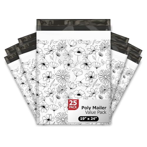 Versandtaschen für kleine Unternehmen, mit Blumenmuster, wasserdicht, selbstklebend, reißfest, 48 x 61 cm, Schwarz und Weiß, 25 Stück Versandtaschen für kleine Unternehmen, mit Blumenmuster, wasserdicht, selbstklebend, reißfest, 48 x 61 cm, Schwarz und Weiß, 25 Stück von Pro Supply Global
