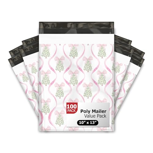 Versandtaschen mit Weihnachtsbäumen und Schleifen, selbstklebend, wasserdicht, für kleine Unternehmen, 10 x 13 cm, 100 Stück von Pro Supply Global