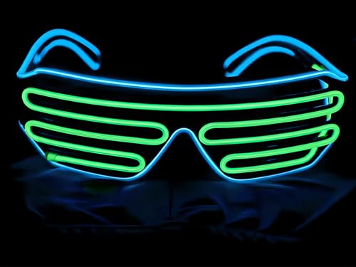 ProBytes Leuchtende LED-Brille für Partys, 3 Modi, beleuchtete Schattierungen, Konzerte, DJ, Club, Disco, Rave, Themenparty, Weihnachten, Halloween, Karneval, Festival, Neujahr, Uni (Grün & Blau) von ProBytes