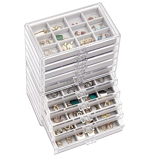 ProCase Acryl Schmuck Organizer Schmuckschatulle für Damen Durchsichtige Schmuckaufbewahrung Schmuckkästchen Schmuckbox mit 10 Schubladen für Ohrringe, Ringe, Armbänder -Grau von ProCase