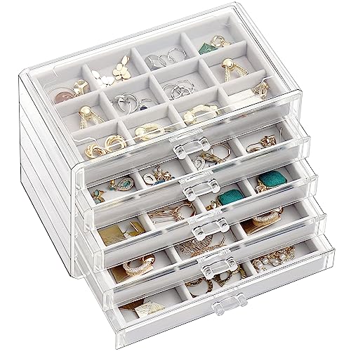 ProCase Acryl Schmuck Organizer Schmuckschatulle für Damen Durchsichtige Schmuckaufbewahrung Schmuckkästchen Schmuckbox mit 5 Schubladen für Ohrringe, Ringe, Armbänder -Grau von ProCase