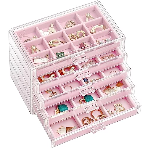 ProCase Acryl Schmuck Organizer Schmuckschatulle für Damen Durchsichtige Schmuckaufbewahrung Schmuckkästchen Schmuckbox mit 5 Schubladen für Ohrringe, Ringe, Armbänder -Rosa ProCase Acryl Schmuck Organizer Schmuckschatulle für Damen Durchsichtige Schmuckaufbewahrung Schmuckkästchen Schmuckbox mit 5 Schubladen für Ohrringe, Ringe, Armbänder -Rosa von ProCase
