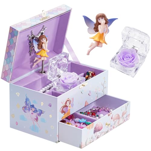 ProCase Kinder Musik Box Schmuckkästchen mit Spieluhr Einhorn & Konservierte Blumen, Schmuckschatulle mit Melodie für Mädchen -Waltz von ProCase