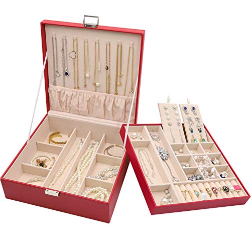 ProCase Schmuckschatulle Damen Leder, Schmuckkästchen mit 2 Ebenen Schmuckkasten Schmuckkoffer Schmuckaufbewahrung Schmuckbox Jewelry Box für Ringe, Ohrringe, Halsketten, Armbänder -Rot ProCase Schmuckschatulle Damen Leder, Schmuckkästchen mit 2 Ebenen Schmuckkasten Schmuckkoffer Schmuckaufbewahrung Schmuckbox Jewelry Box für Ringe, Ohrringe, Halsketten, Armbänder -Rot von ProCase
