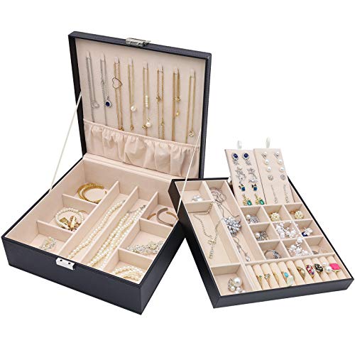 ProCase Schmuckschatulle Damen Leder, Schmuckkästchen mit 2 Ebenen Schmuckkasten Schmuckkoffer Schmuckaufbewahrung Schmuckbox Jewelry Box für Ringe, Ohrringe, Halsketten, Armbänder -Schwarz ProCase Schmuckschatulle Damen Leder, Schmuckkästchen mit 2 Ebenen Schmuckkasten Schmuckkoffer Schmuckaufbewahrung Schmuckbox Jewelry Box für Ringe, Ohrringe, Halsketten, Armbänder -Schwarz von ProCase