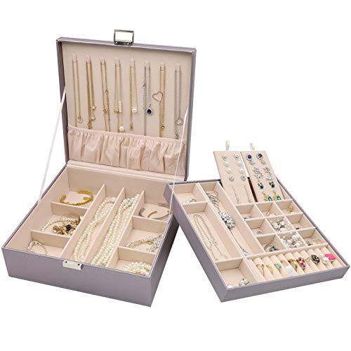 ProCase Schmuckschatulle Damen Leder, Schmuckkästchen mit 2 Ebenen Schmuckkasten Schmuckkoffer Schmuckaufbewahrung Schmuckbox Jewelry Box für Ringe, Ohrringe, Halsketten, Armbänder -Silber ProCase Schmuckschatulle Damen Leder, Schmuckkästchen mit 2 Ebenen Schmuckkasten Schmuckkoffer Schmuckaufbewahrung Schmuckbox Jewelry Box für Ringe, Ohrringe, Halsketten, Armbänder -Silber von ProCase