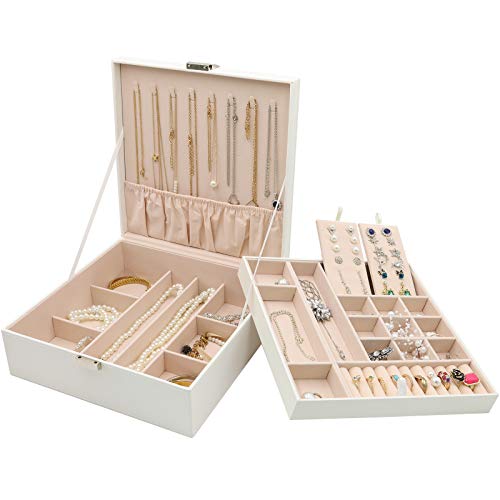 ProCase Schmuckschatulle Damen Leder, Schmuckkästchen mit 2 Ebenen Schmuckkasten Schmuckkoffer Schmuckaufbewahrung Schmuckbox Jewelry Box für Ringe, Ohrringe, Halsketten, Armbänder -Weiß ProCase Schmuckschatulle Damen Leder, Schmuckkästchen mit 2 Ebenen Schmuckkasten Schmuckkoffer Schmuckaufbewahrung Schmuckbox Jewelry Box für Ringe, Ohrringe, Halsketten, Armbänder -Weiß von ProCase