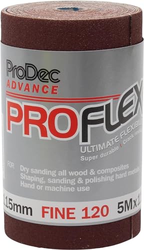ProDec Advance 5-m-Rolle, Körnung 120, feine, ProFlex, ultraflexibles, rissbeständiges Aluminiumoxid-Schleifpapier zum Schleifen von Holz, Farbe, Putz, Spachtelmasse, Metall und mehr ProDec Advance 5-m-Rolle, Körnung 120, feine, ProFlex, ultraflexibles, rissbeständiges Aluminiumoxid-Schleifpapier zum Schleifen von Holz, Farbe, Putz, Spachtelmasse, Metall und mehr von ProDec Advance