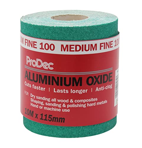 ProDec 10 m Rolle, mittelfeine, grünes Aluminiumoxid-Schleifpapier mit Körnung 100 zum Schleifen von Holz, Farbe, Putz, Spachtelmasse, Metall & mehr; Schleifpapier, kompatibel mit Maschinenschleifern ProDec 10 m Rolle, mittelfeine, grünes Aluminiumoxid-Schleifpapier mit Körnung 100 zum Schleifen von Holz, Farbe, Putz, Spachtelmasse, Metall & mehr; Schleifpapier, kompatibel mit Maschinenschleifern von ProDec