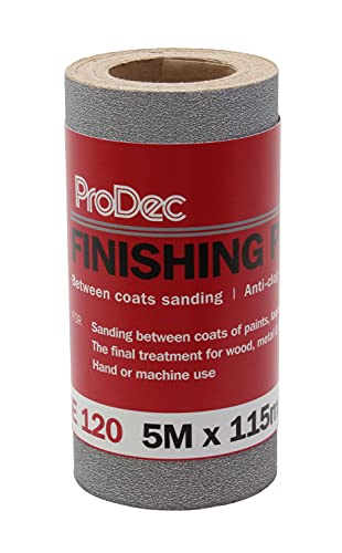 ProDec 5-m-Rolle, Körnung 120, grobes Finishing-Papier zum Schleifen zwischen Farb- oder Lackschichten – 115 mm breite Schleifpapierrolle, kompatibel mit Maschinenschleifern und Handschleifern ProDec 5-m-Rolle, Körnung 120, grobes Finishing-Papier zum Schleifen zwischen Farb- oder Lackschichten – 115 mm breite Schleifpapierrolle, kompatibel mit Maschinenschleifern und Handschleifern von ProDec
