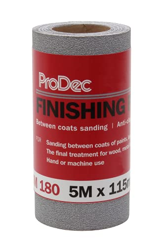 ProDec 5-m-Rolle, Körnung 180, mittelgrobes Finishing-Papier zum Schleifen zwischen Farb- oder Lackschichten – 115 mm breite Schleifpapierrolle, kompatibel mit Maschinenschleifern und Handschleifern ProDec 5-m-Rolle, Körnung 180, mittelgrobes Finishing-Papier zum Schleifen zwischen Farb- oder Lackschichten – 115 mm breite Schleifpapierrolle, kompatibel mit Maschinenschleifern und Handschleifern von ProDec