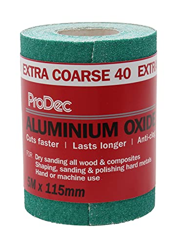 ProDec 5 m Rolle, extra grobes, grünes Aluminiumoxid-Schleifpapier mit Körnung 40 zum Schleifen von Holz, Farbe, Putz, Spachtelmasse, Metall & mehr; Schleifpapier, kompatibel mit Maschinenschleifern ProDec 5 m Rolle, extra grobes, grünes Aluminiumoxid-Schleifpapier mit Körnung 40 zum Schleifen von Holz, Farbe, Putz, Spachtelmasse, Metall & mehr; Schleifpapier, kompatibel mit Maschinenschleifern von ProDec