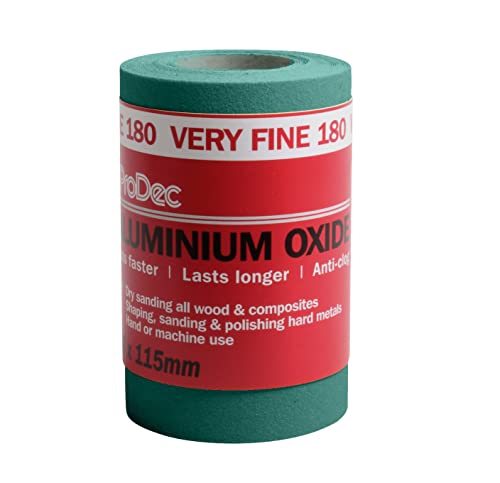 ProDec 5 m Rolle, sehr feine, grünes Aluminiumoxid-Schleifpapier mit Körnung 180 zum Schleifen von Holz, Farbe, Putz, Spachtelmasse, Metall & mehr; Schleifpapier, kompatibel mit Maschinenschleifern ProDec 5 m Rolle, sehr feine, grünes Aluminiumoxid-Schleifpapier mit Körnung 180 zum Schleifen von Holz, Farbe, Putz, Spachtelmasse, Metall & mehr; Schleifpapier, kompatibel mit Maschinenschleifern von ProDec