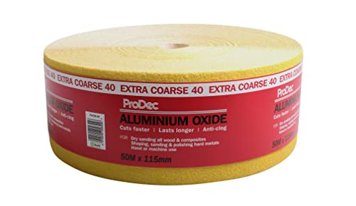 ProDec 50 m Rolle, extra grobes, gelbes Aluminiumoxid-Schleifpapier mit Körnung 40 zum Schleifen von Holz, Farbe, Putz, Spachtelmasse, Metall & mehr; Schleifpapier, kompatibel mit Maschinenschleifern ProDec 50 m Rolle, extra grobes, gelbes Aluminiumoxid-Schleifpapier mit Körnung 40 zum Schleifen von Holz, Farbe, Putz, Spachtelmasse, Metall & mehr; Schleifpapier, kompatibel mit Maschinenschleifern von ProDec