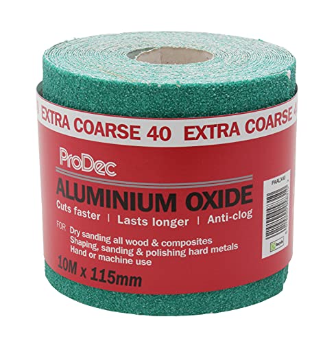 ProDec 10 m Rolle, extra grobes, grünes Aluminiumoxid-Schleifpapier mit Körnung 40 zum Schleifen von Holz, Farbe, Putz, Spachtelmasse, Metall & mehr; Schleifpapier, kompatibel mit Maschinenschleifern ProDec 10 m Rolle, extra grobes, grünes Aluminiumoxid-Schleifpapier mit Körnung 40 zum Schleifen von Holz, Farbe, Putz, Spachtelmasse, Metall & mehr; Schleifpapier, kompatibel mit Maschinenschleifern von ProDec