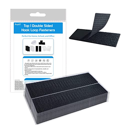 ProHT Klettstreifen mit Klebeband, 5,1 x 15,2 cm, 10 Paar, industrielle Stärke, selbstklebende Rückengurte für Couchkissen, Pedalbrett. Robustes Klassenzimmer und Büroprojekt, Schwarz (P0001) von ProHT