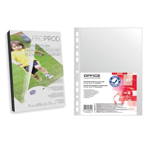 ProProd Premium Laminierfolien, 100 Stück, A4, 2 x 75 Mikrometer, hochglanz & OFFICE PRODUCTS Prospekthüllen / 100 Stück/Din A4 von ProProd