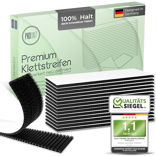 ProUnit® Klettstreifen selbstklebend Extra Stark (Schwarz, 12stk X 100mm X 30mm) Vielseitig einsetzbar. Klettverschluss selbstklebend klebe Klettband Klett Klebeband von ProUnit