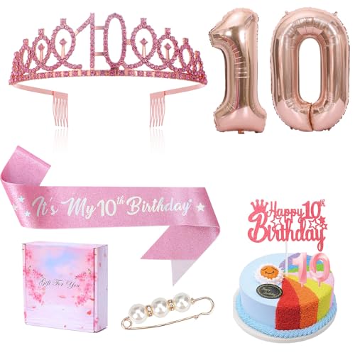 10. Geburtstag Mädchen Dekoration Set, Rosa Diamant Krone, Schärpe, 10 Jahre Luftballons, Kerzen für 10. Geburtstag Party, Perfekte 10 Jahre Geburtstagsfeier, Dekoration für Kindergeburtstag 10. Geburtstag Mädchen Dekoration Set, Rosa Diamant Krone, Schärpe, 10 Jahre Luftballons, Kerzen für 10. Geburtstag Party, Perfekte 10 Jahre Geburtstagsfeier, Dekoration für Kindergeburtstag von Probuk