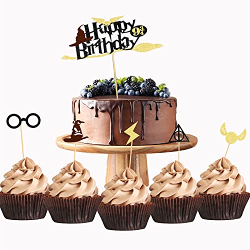 11 Stück Magical Wizard Cake Topper Probuk Glitzer Magic Theme Inspiriert Tortenaufleger mit ''Happy Birthday''und Cupcake Muffin Deko,Magic Theme Inspiriert Tortenaufleger für Junge Mädchen Party von Probuk