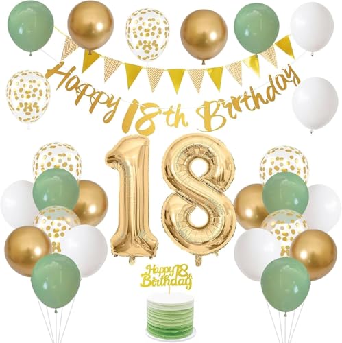 18. Geburtstag Deko-Set Grün & Gold, 18. Birthday Komplettset mit Ballons, Banner & Girlanden, Wiederverwendbare Partydekoration für Frauen & Männer 18. Geburtstag Deko-Set Grün & Gold, 18. Birthday Komplettset mit Ballons, Banner & Girlanden, Wiederverwendbare Partydekoration für Frauen & Männer von Probuk