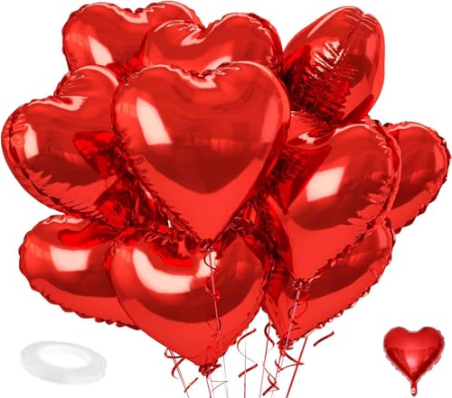 20 Stück Rote Herz-Folienballons (18 Zoll), Heliumtauglich für Hochzeit, Valentinstag, Geburtstag & Romantikdeko, Luftballons in Herzform für Partys & Feiern von Probuk