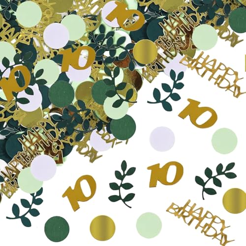 200 Stück Grüne & Goldene Konfetti für 10. Geburtstag, Tischdeko, Streudeko & Partyzubehör für Frauen & Männer, Festliche Dekoration zum 10. Jahrestag, Ideal für Geburtstagsfeiern von Probuk