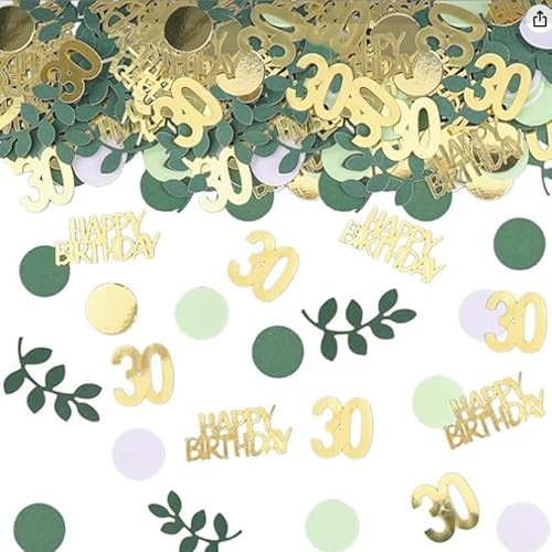200 Stück Grüne & Goldene Konfetti für 30. Geburtstag, Tischdeko, Streudeko & Partyzubehör für Frauen & Männer, Festliche Dekoration zum 30. Jahrestag, Ideal für Geburtstagsfeiern von Probuk