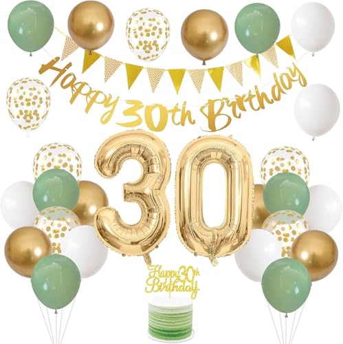 30. Geburtstag Deko-Set Grün & Gold, 30. Birthday Komplettset mit Ballons, Banner & Girlanden, Wiederverwendbare Partydekoration für Frauen & Männer 30. Geburtstag Deko-Set Grün & Gold, 30. Birthday Komplettset mit Ballons, Banner & Girlanden, Wiederverwendbare Partydekoration für Frauen & Männer von Probuk