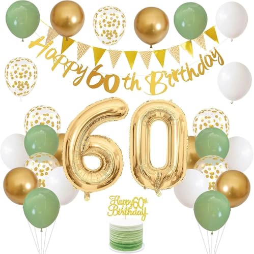 60. Geburtstag Deko-Set Grün & Gold, 60. Birthday Komplettset mit Ballons, Banner & Girlanden, Wiederverwendbare Partydekoration für Frauen & Männer 60. Geburtstag Deko-Set Grün & Gold, 60. Birthday Komplettset mit Ballons, Banner & Girlanden, Wiederverwendbare Partydekoration für Frauen & Männer von Probuk