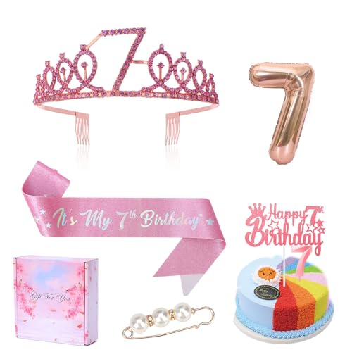 7. Geburtstag Mädchen Dekoration Set, Rosa Diamant Krone, Schärpe, 7 Jahre Luftballons, Kerzen für 7. Geburtstag Party, Perfekte 7 Jahre Geburtstagsfeier, Dekoration für Kindergeburtstag 7. Geburtstag Mädchen Dekoration Set, Rosa Diamant Krone, Schärpe, 7 Jahre Luftballons, Kerzen für 7. Geburtstag Party, Perfekte 7 Jahre Geburtstagsfeier, Dekoration für Kindergeburtstag von Probuk