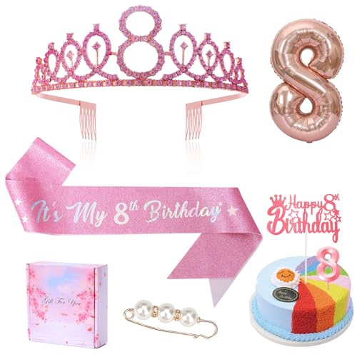 8. Geburtstag Mädchen Dekoration Set, Rosa Diamant Krone, Schärpe, 8 Jahre Luftballons, Kerzen für 8. Geburtstag Party, Perfekte 8 Jahre Geburtstagsfeier, Dekoration für Kindergeburtstag 8. Geburtstag Mädchen Dekoration Set, Rosa Diamant Krone, Schärpe, 8 Jahre Luftballons, Kerzen für 8. Geburtstag Party, Perfekte 8 Jahre Geburtstagsfeier, Dekoration für Kindergeburtstag von Probuk