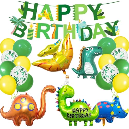 Dino Geburtstag Deko Set XXL – 22 Stück Dinosaurier Partydekoration mit Folienballons, Girlande & Luftballons – Dino Kindergeburtstag Deko für Jungen, Dschungelparty, Grün & Gelb Dino Geburtstag Deko Set XXL – 22 Stück Dinosaurier Partydekoration mit Folienballons, Girlande & Luftballons – Dino Kindergeburtstag Deko für Jungen, Dschungelparty, Grün & Gelb von Probuk